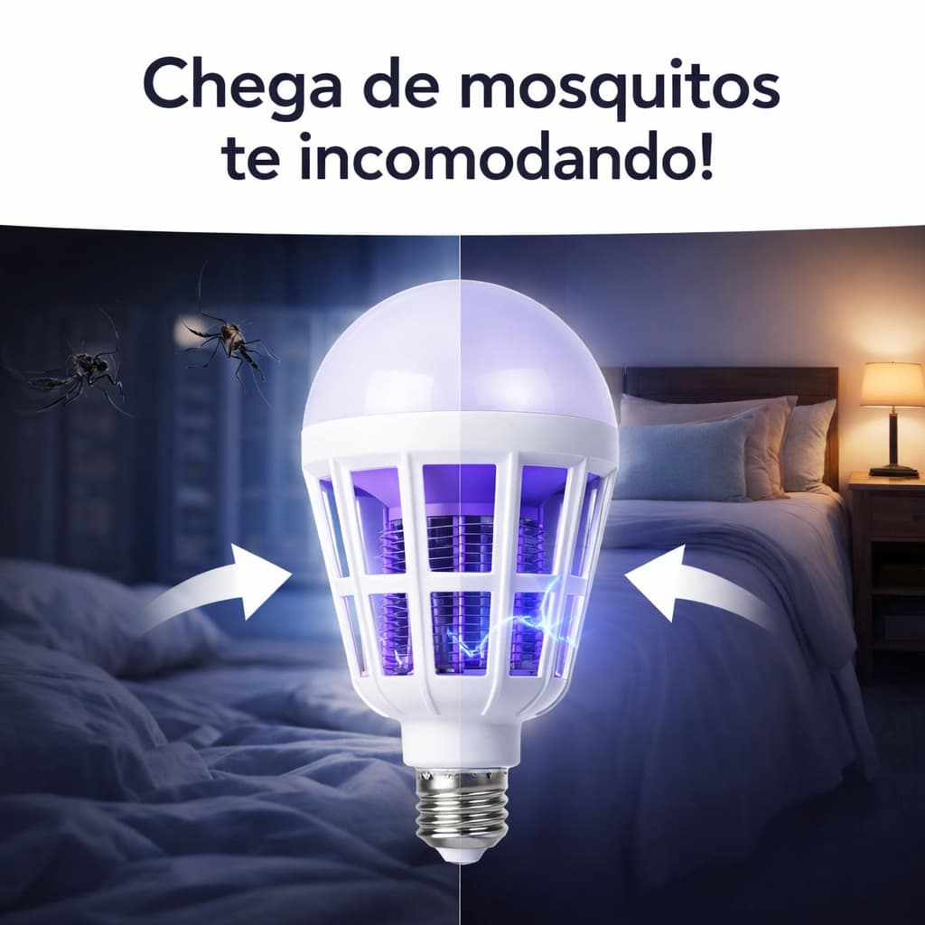Lâmpada Mata Mosquito LED UV 15W 110V Repelente Mosca Econômica Silenciosa