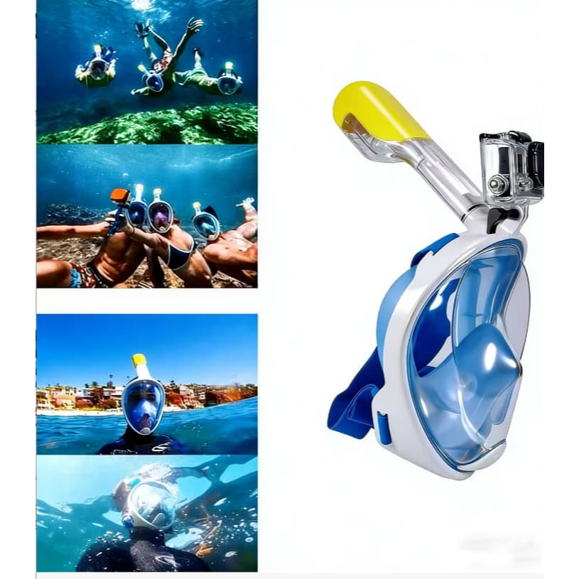 Máscara de Mergulho Snorkel Full Face Profissional com Suporte para Câmera