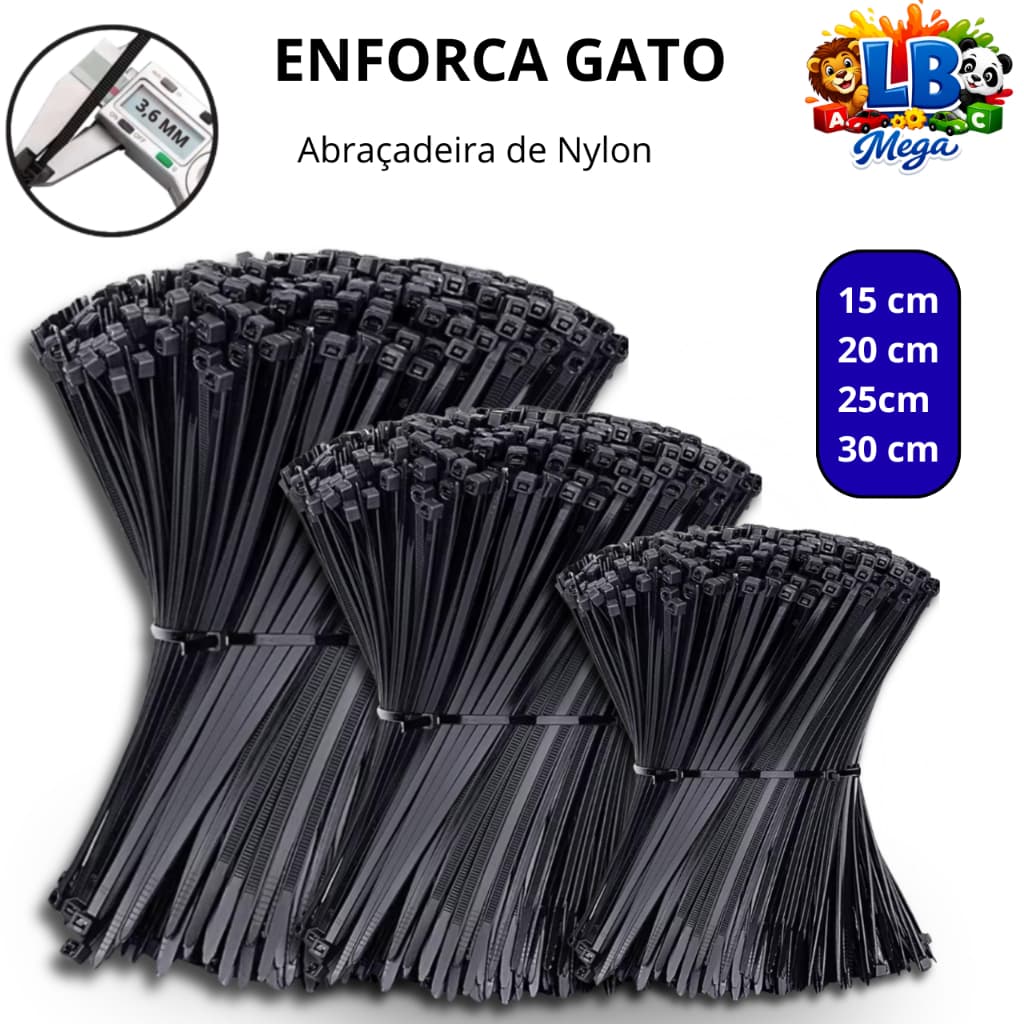 Kit Abraçadeira Nylon Enforca Gato Zip Tie Lacre Presilha Automotiva Organizador Cabos fivela 100/500un