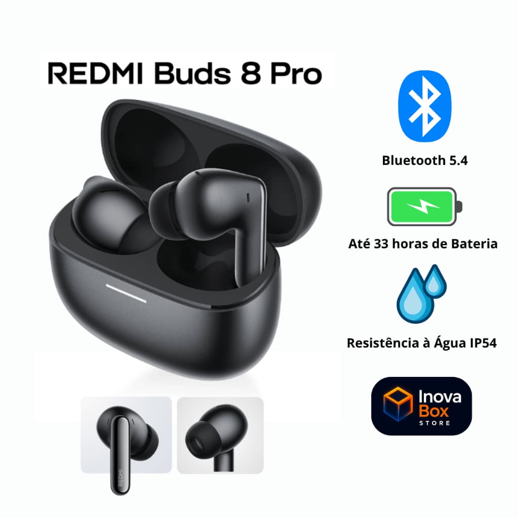 Fone de Ouvido Redmi Buds 8 Pro | Bluetooth | ANC |  Alta Qualidade | 33h de Bateria | Resistência a Água IP54
