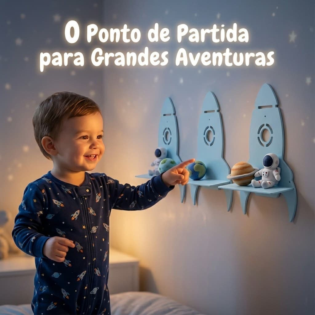 Trio de Prateleiras Foguete Decoração Quarto Infantil