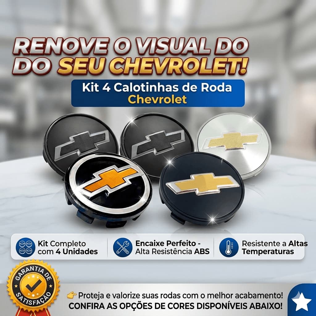 Kit Jogo 4 Calotas Centro de Roda GM Chevrolet (Onix Prisma Spin) Todos Modelos Roda com 51mm,55mm,59mm