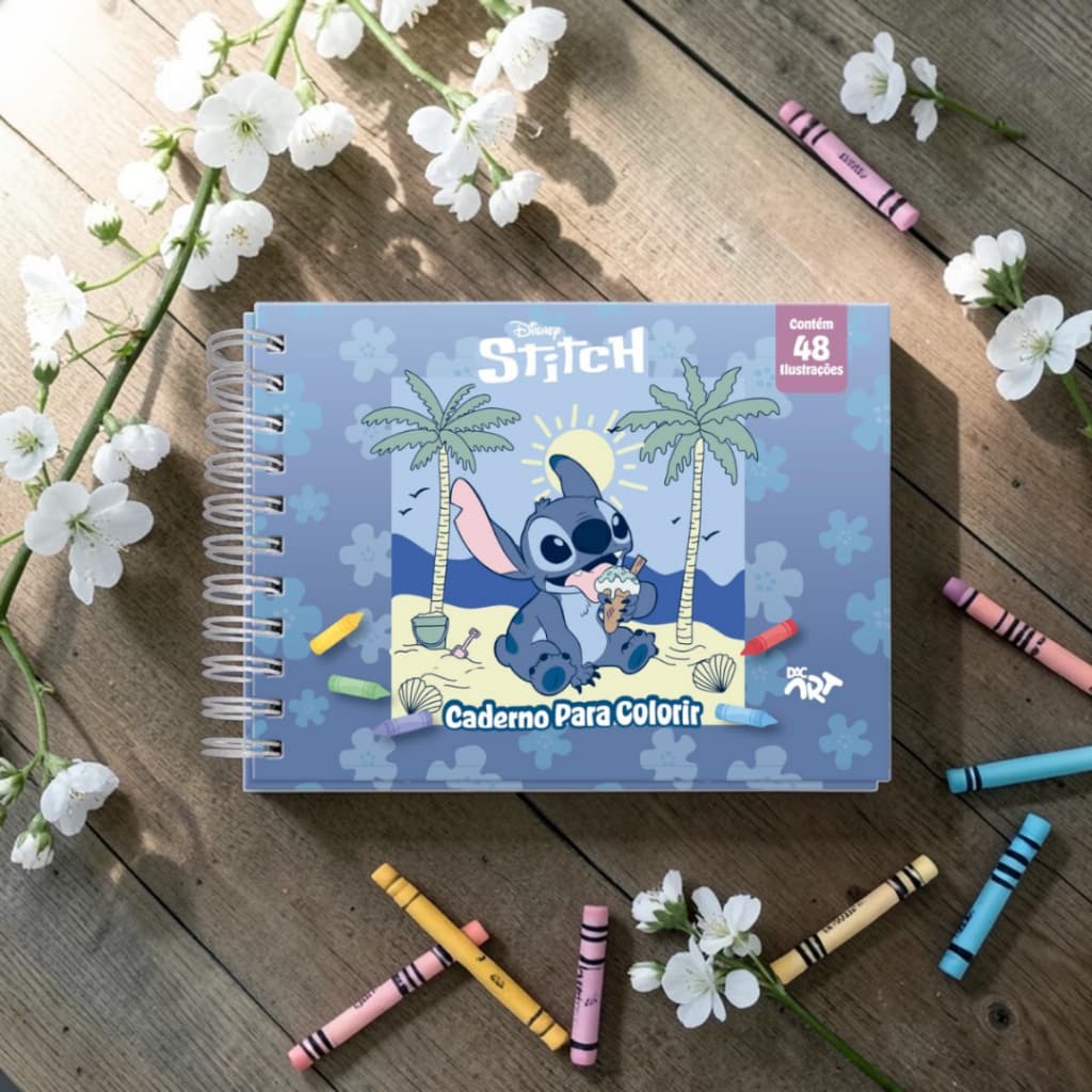 Livro de Colorir SMART STITCH Caderno de Desenho 48 folhas DAC Capa Dura Folhas Reposicionáveis