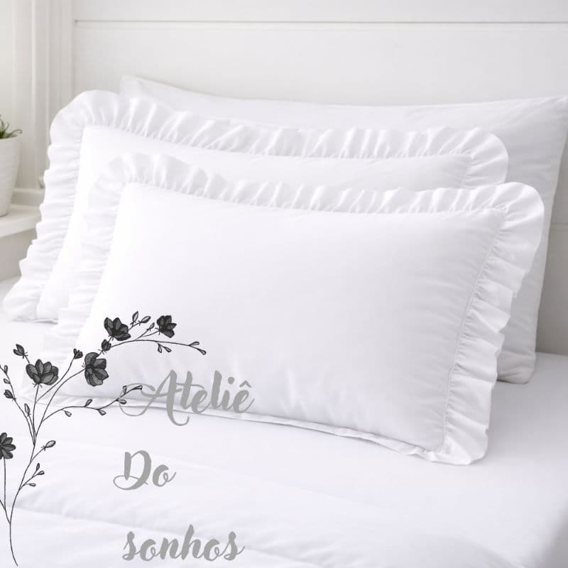PAR DE FRONHAS KIT PORTA TRAVESSEIROS COM ZIPER ACABAMENTO EM BABADO LINDA LUXO
