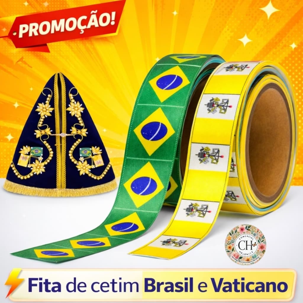 Fita Bandeira do Brasil ou Vaticano Decoração Artesanato Personalizados Religioso