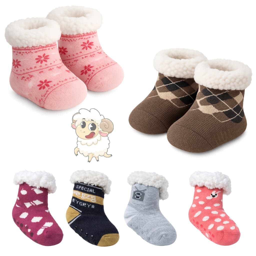 Meias Térmicas Antiterrapante Grossas Infantil de Lã de Carneirinho CANO CURTO 1 OU 2 Pares