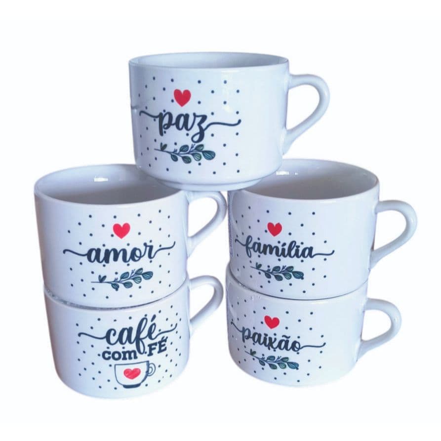6 Xícara Porcelana 150ml Café/Chá - Fé e Motivação | Envio Rápido