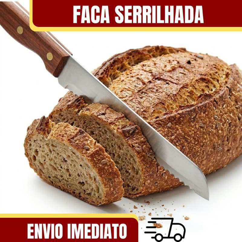 Faca Serrilhada Inox Para Bolo Pão Carne 8 Polegadas Cabo Madeira Reforçado Promoção