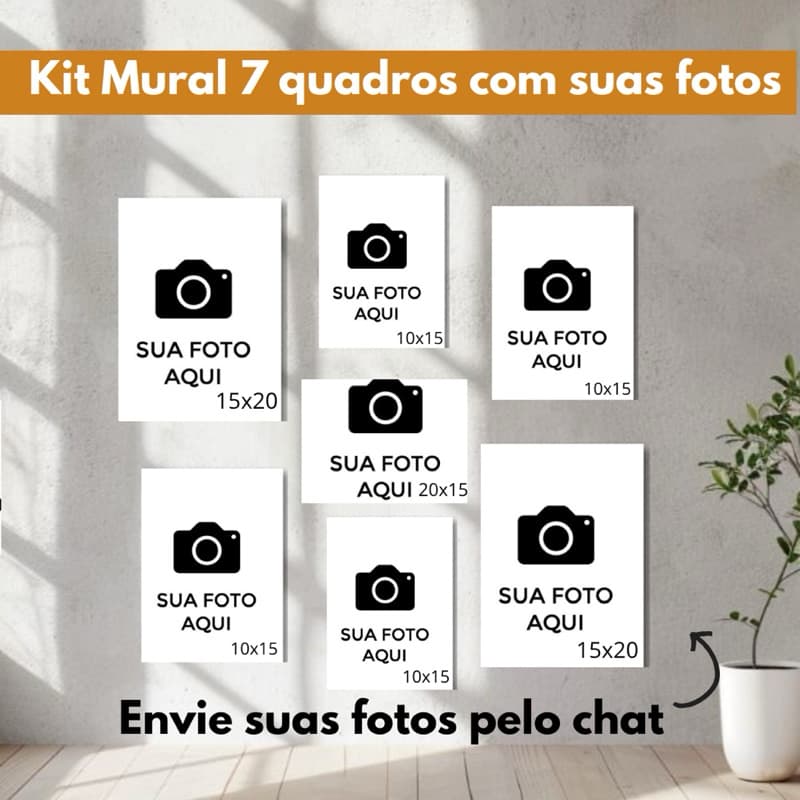 Kit com 7 Quadro decorativos mural galeria de fotos para sala casa quarto familia imagem personalizado envie sua foto