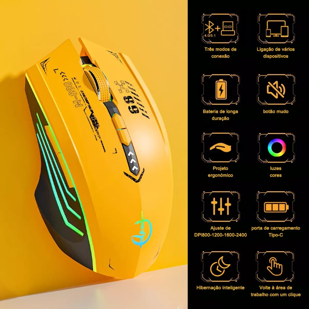 Mouse Sem Fio Bluetooth Recarregável Gamer Ergonômico 2.4g