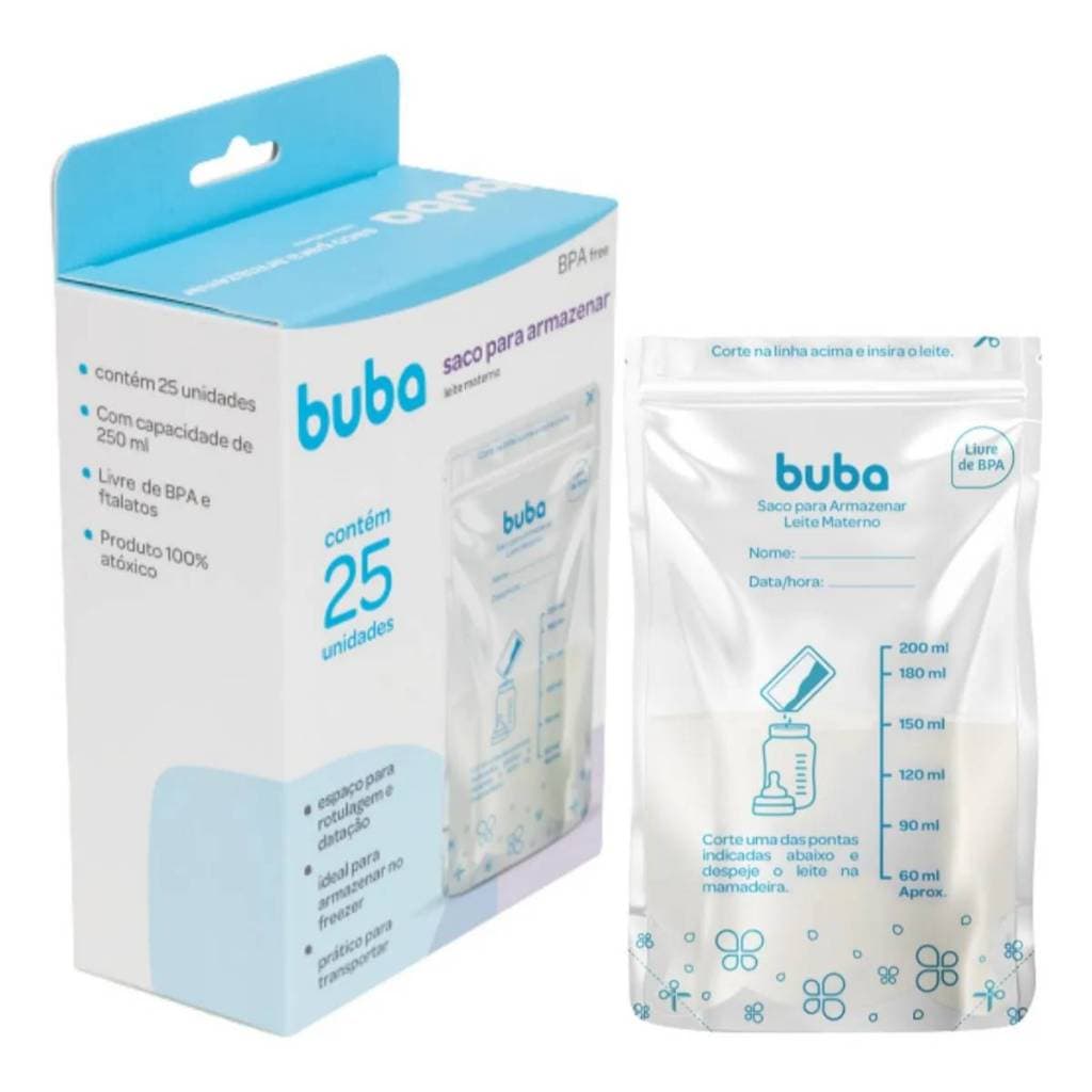 Kit 25 50 75 E 100 Sacos Para Armazenar e Congelar Leite Materno 200ml Descartável Buba