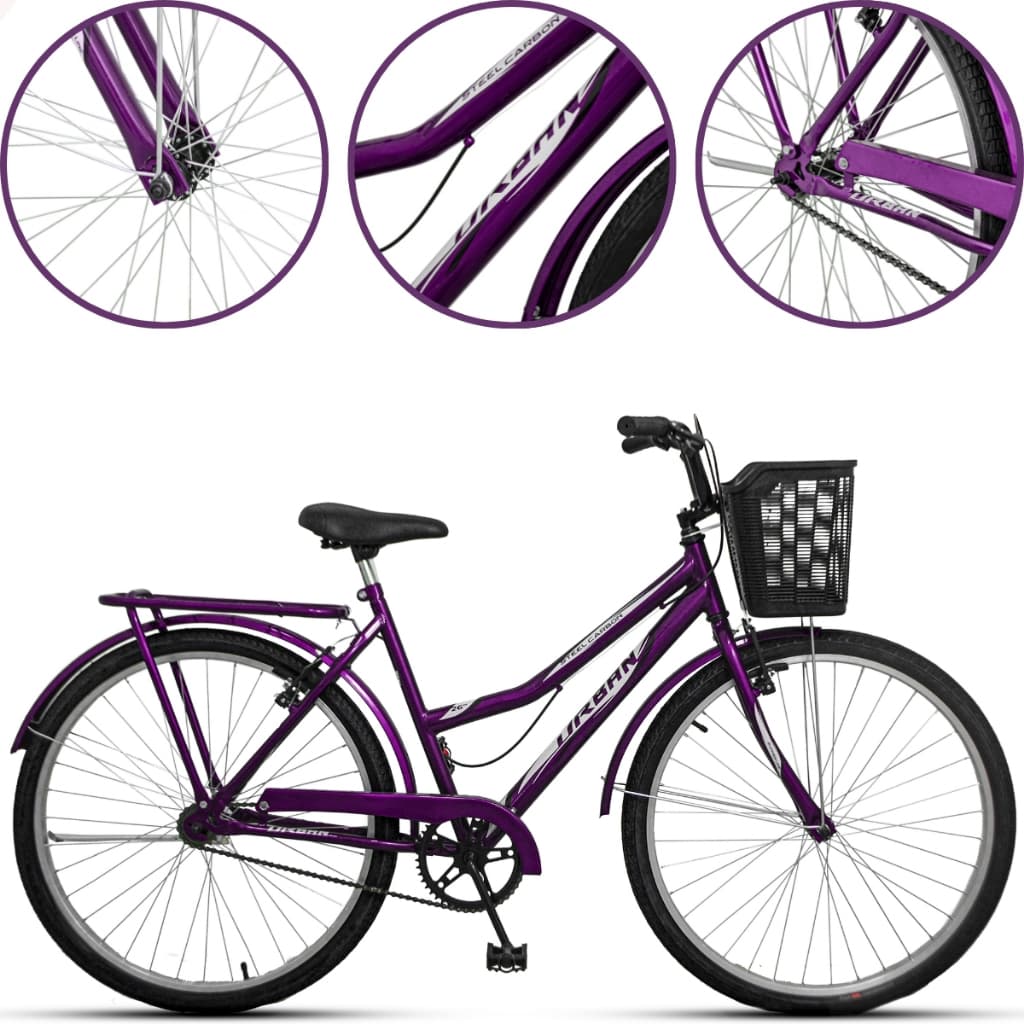 Bicicleta Ello Bike Urban Aro 26 Beach Praia Tropical Com Cestão e Bagageiro Passeio Freio V-brakes