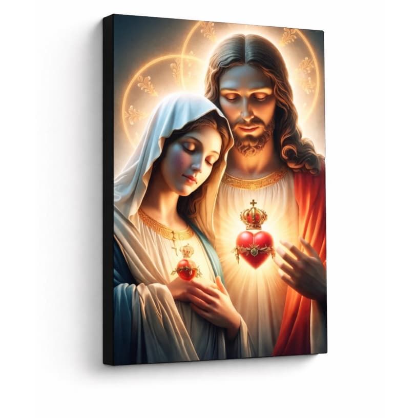Quadro Sagrado Coração Jesus e Maria Imagem Católica Religiosa Placa MDF Decorativa Presente Batizado Casamento Fé Lar