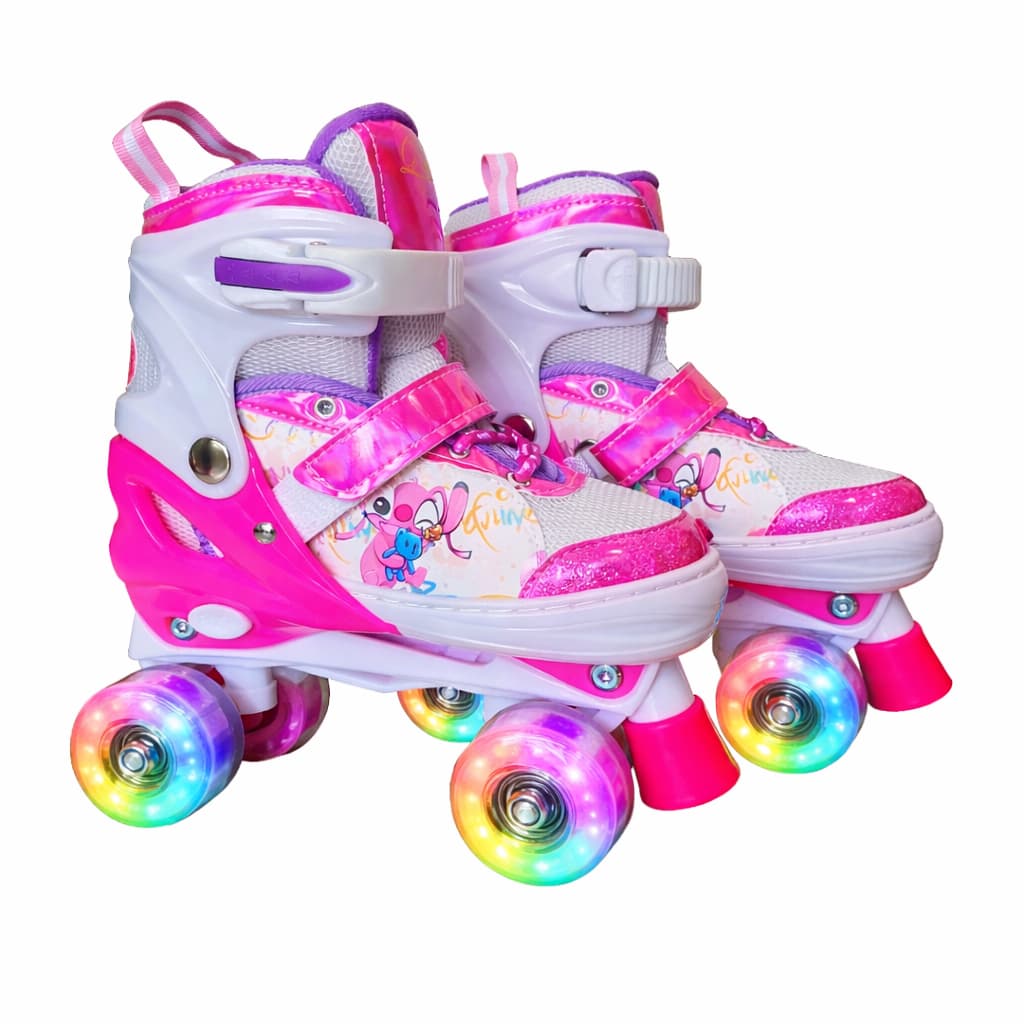Patins Quad Desenho Stitch Infantil Tamanho Ajustável Regulável Rodinhas Com LED - LANÇAMENTO