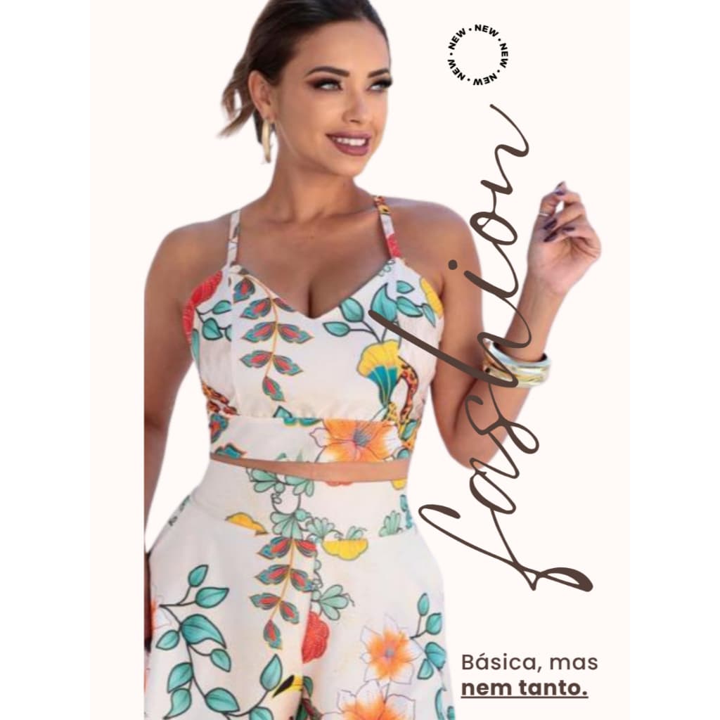 Kit Conjunto Feminino Cropped e Short Estampado Look Verão Estampa Tropical