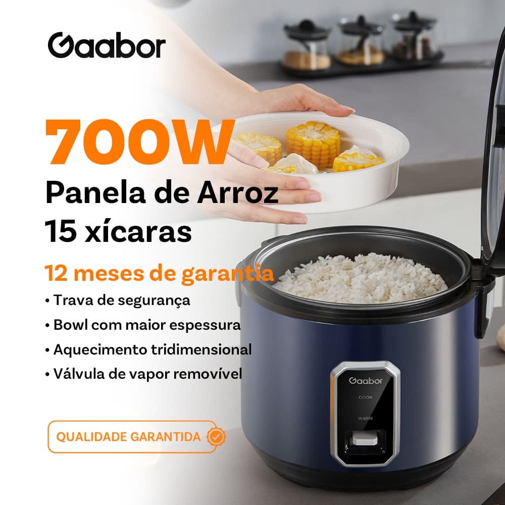 Gaabor Panela de Arroz Azul Marinus 2,2 L com Capacidade para 6 Xícaras 700W RC-50M01A -1