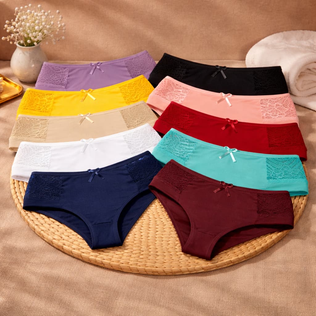 Kit 10 Calcinhas Plus Size Cós Alto Detalhe Em Renda Sensual