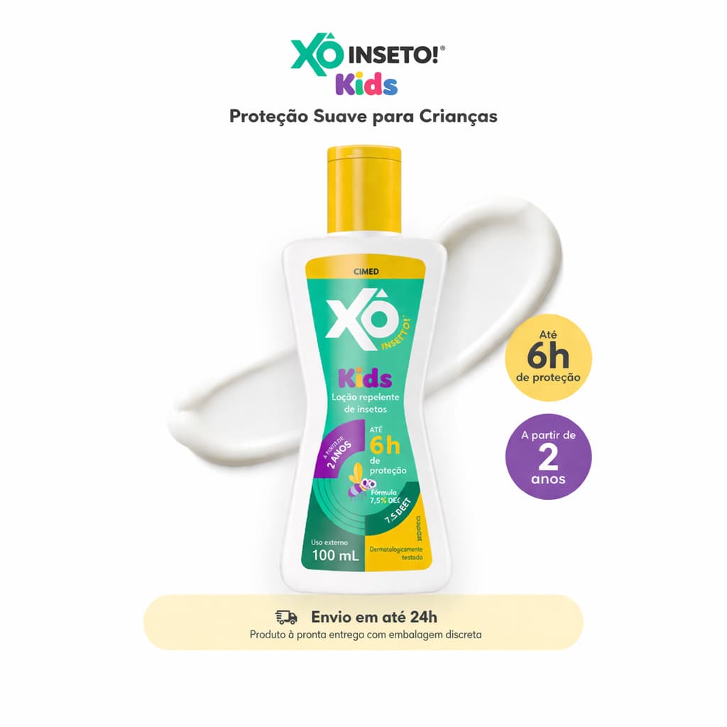XÔ INSETO KIDS LOÇÃO REPELENTE MOSQUITO PROTEÇÃO PROLONGADA 7,5% 100ML ACAMPAMENTO CIMED DENGUE