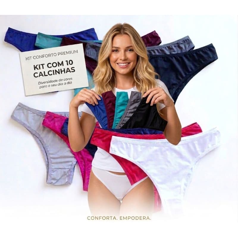 Kit 10 Calcinhas conforto premium forro 100% algodão