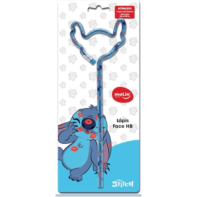 Lápis Stitch HB Molin Original Disney Decorado Azul Escolar Infantil Fofo Resistente Escrita Macia