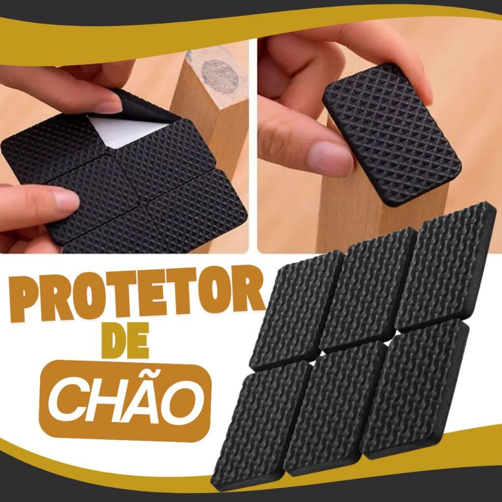 Kit 12/60 Protetor Adesivo de Borracha Retangular 4X2,5cm para Móveis Pé de Mesa Cadeira Anti Ruido e Barulho