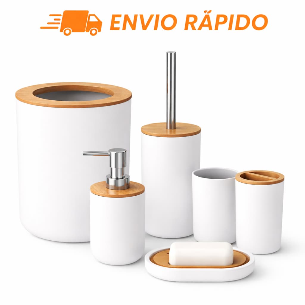 Kit Acessórios para Banheiro 6 Peças Branco Bambu Jogo Completo Moderno Kit Para Banheiro Lavabo