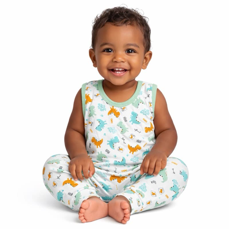 Kit com 2 peças conjunto verão regata e mijão/calça estampada/lisa infantil GG 12/24 meses 100% algodão