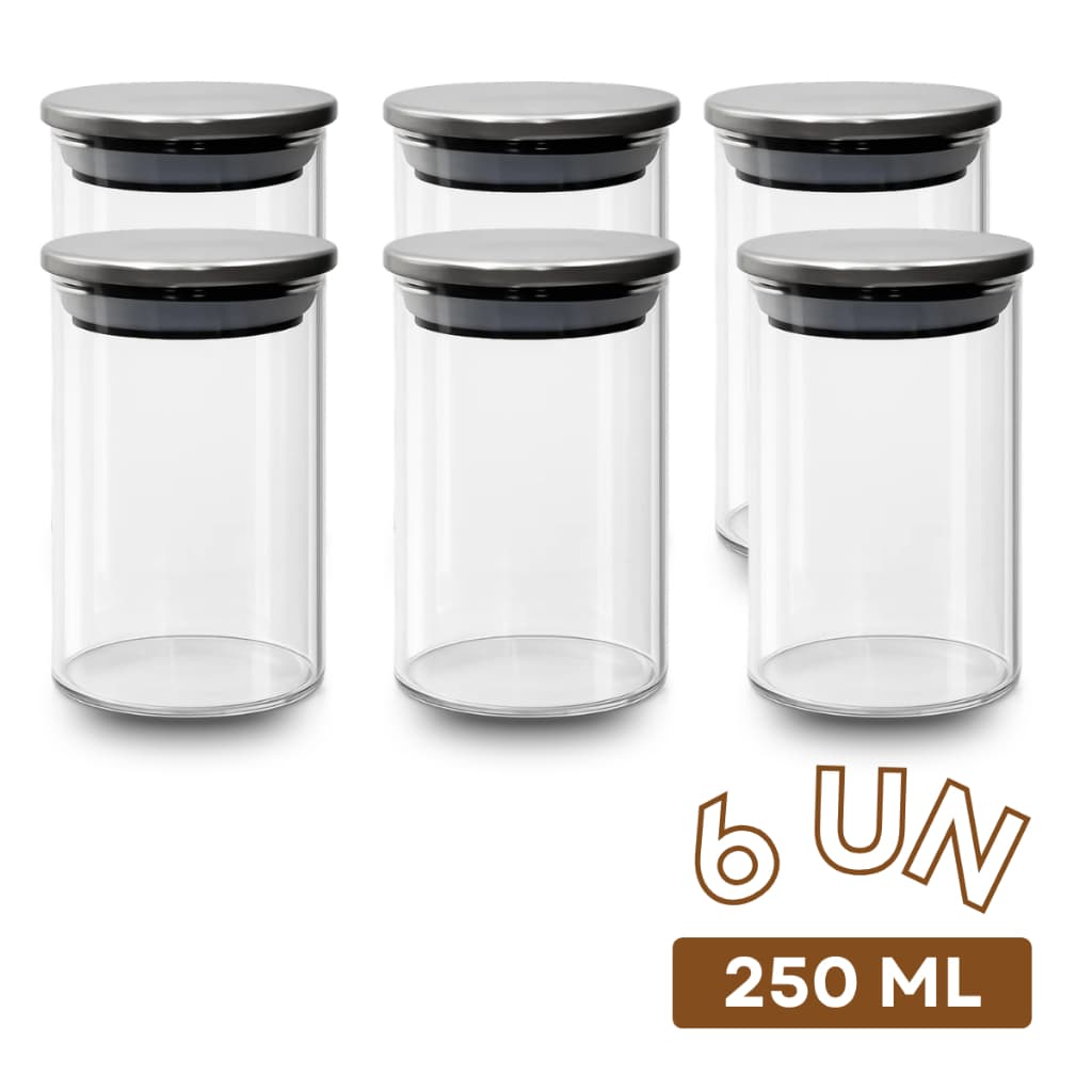 Potes Herméticos Porta Mantimentos De Vidro Com Tampa Inox 250ml
