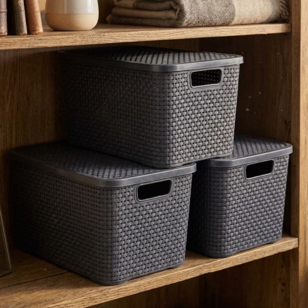 Cesto Rattan Arqplast 7L Organizador Multiuso com Tampa – Cesto de Plástico Quarto Banheiro Cozinha