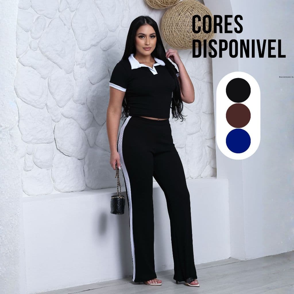 Conjunto Elegante Calça Reta e Blusa Elastano Linha Original Premium