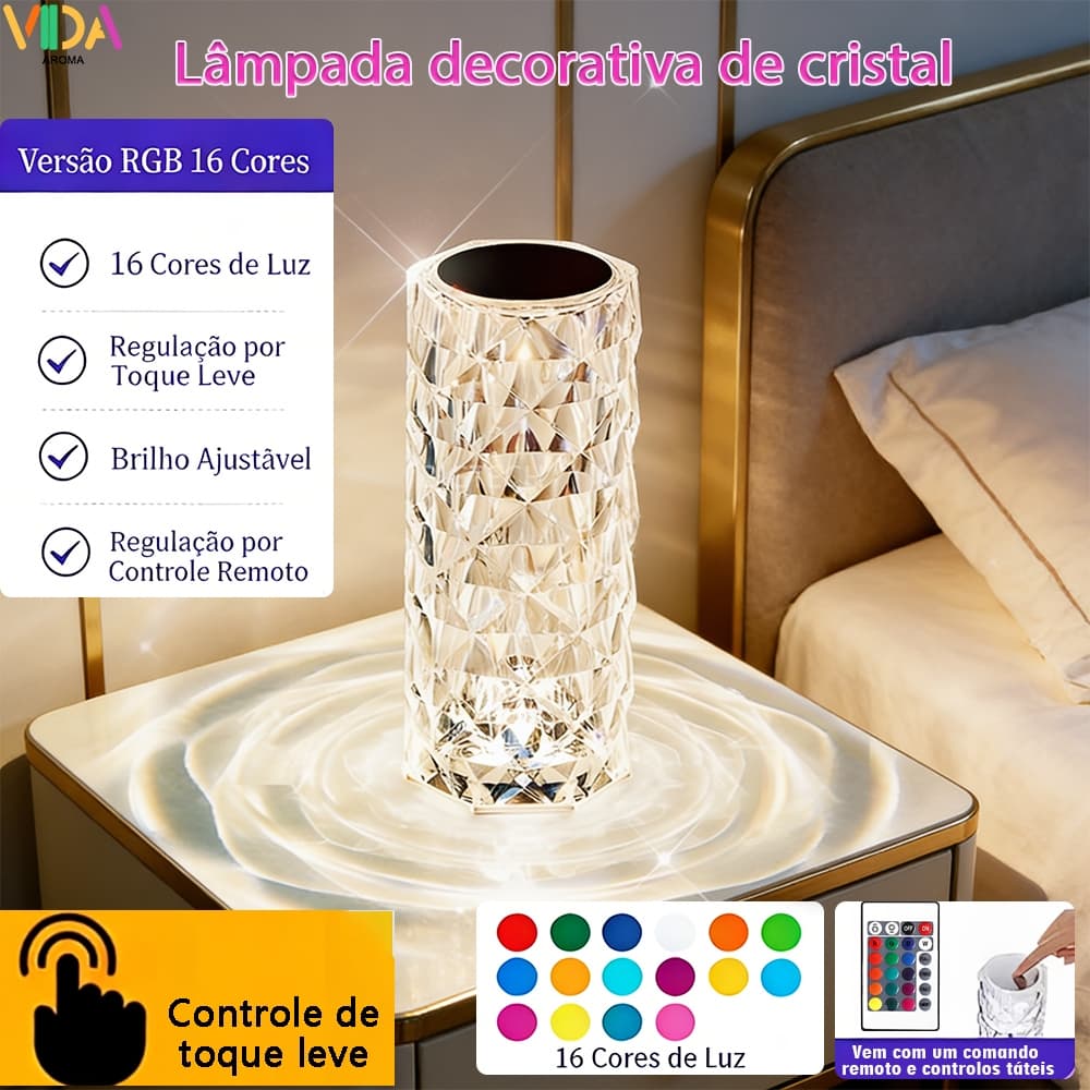 Luminária Abajur De Mesa LED Cabeceira Portátil Controle Remoto Ambiente De Cristal Recarregável Controle Toque