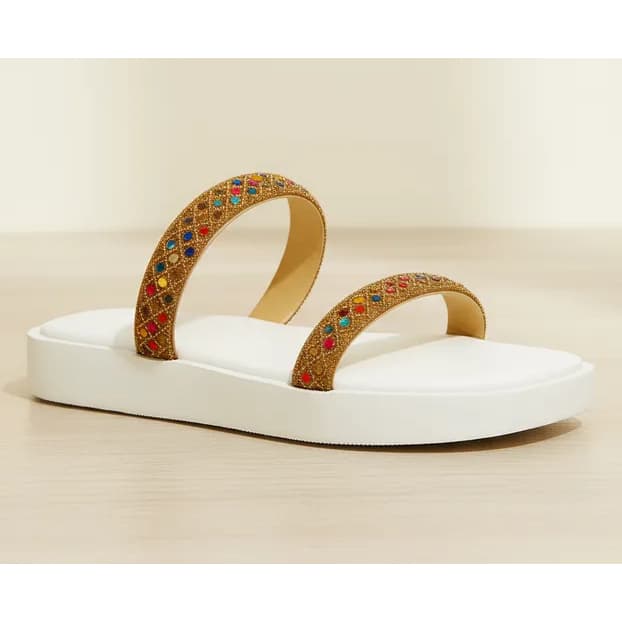 Sandalia Flat Form Feminina Macia Confortável Papete Birken Tiras de Strass