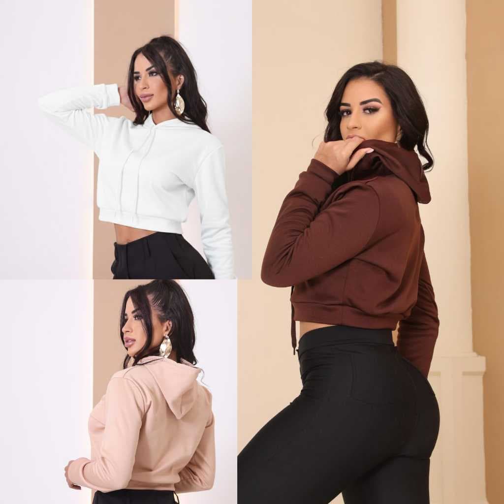Moletom Feminino; Cropped Moletom Felpado Com Capuz ; Blusa Casual Manga Longa Capuz Estilo Urbano