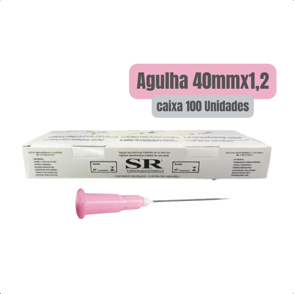 Agulha Hipodérmica Estéril Descartável 40mmx12 Rosa SR Caixa 100 Unidades