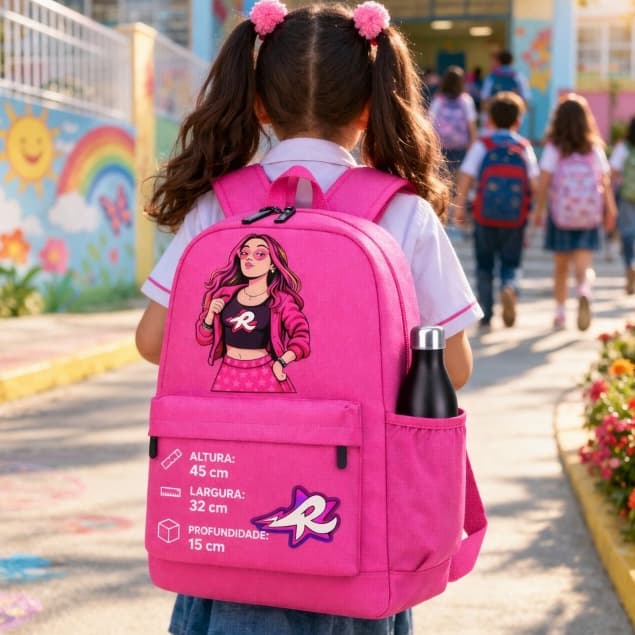 Mochila Infantil Espaçosa bem Reforçada Costura Dupla Estampa Emilly vick Youtuber Turma dos Rosas