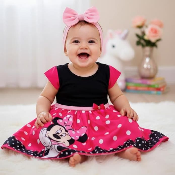 Roupa Temática Minnie Bebê | Vestido Romper Fofo para Fotos e Passeio Minie