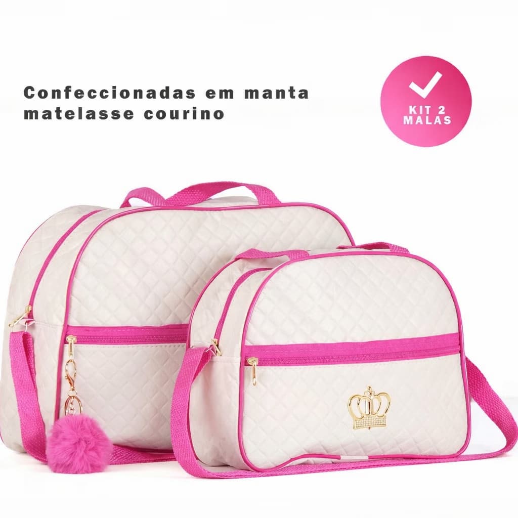 Kit 2 Bolsa Maternidade Menino/Menina Mala p/ Bebê de Luxo Várias Cores C/ Pompom ENTREGA RÁPIDA