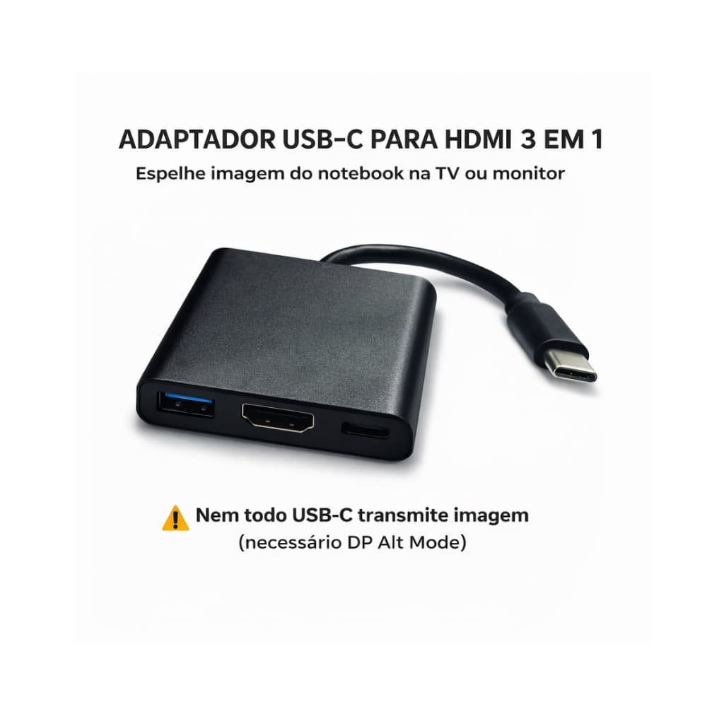Adaptador USB-C para HDMI 4K + USB 3.0 3 em 1 Notebook TV Monitor