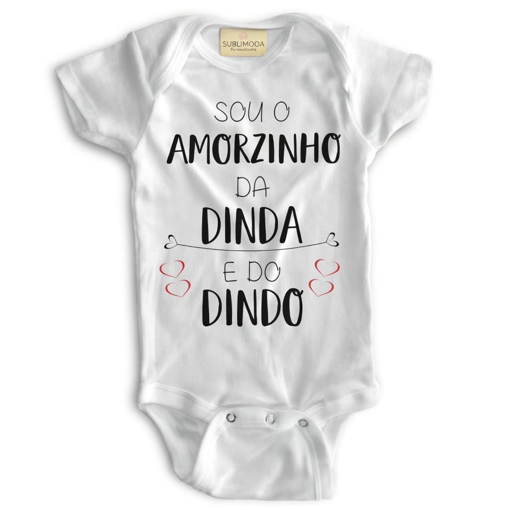 💖 Body Bebê Personalizado - Amorzinho da Dinda e do Dindo - Estica! - Poliéster + Elastano 👶✨