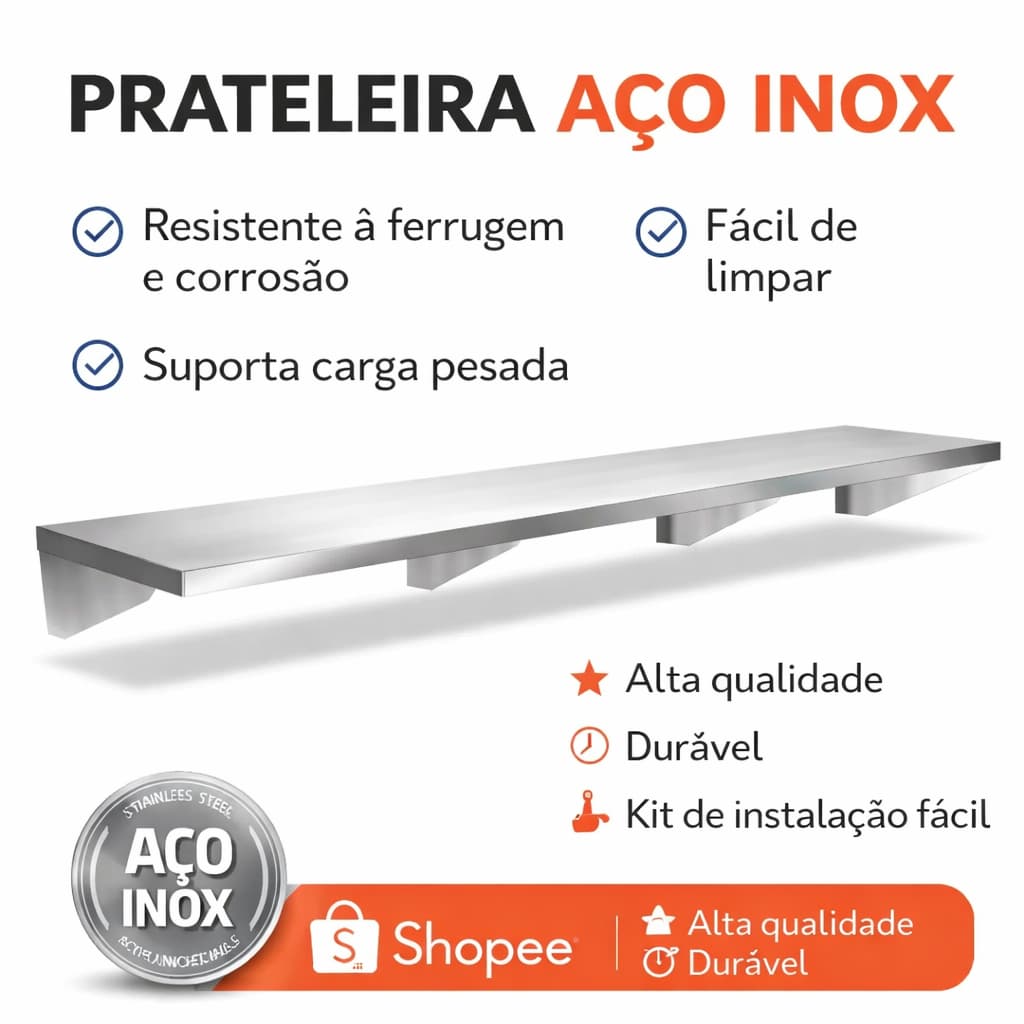 Prateleira Inox Parede Suspenso Tamanhos Suporte Resistente Cozinha Oficina Churrasqueira Multiuso