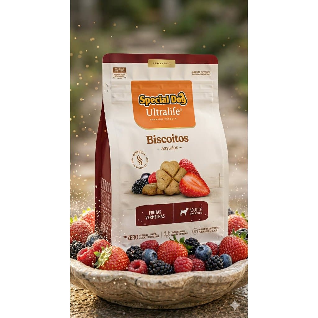 Petisco Biscoito Assado Cachorro Special Dog Ultralife Adulto Todos os Portes Frutas Vermelhas 250g