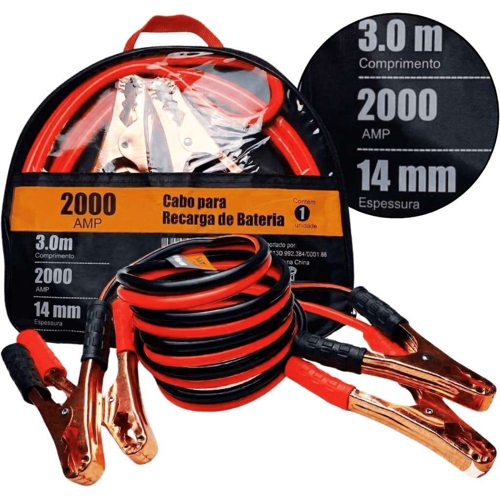 Cabo Bateria Fazer Chupeta Emergência Automotivo 2000amp 3m