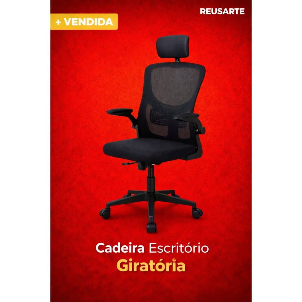 Cadeira Escritório Giratória Com Encosto De Cabeça Base Giratória Apoio Tela Mes