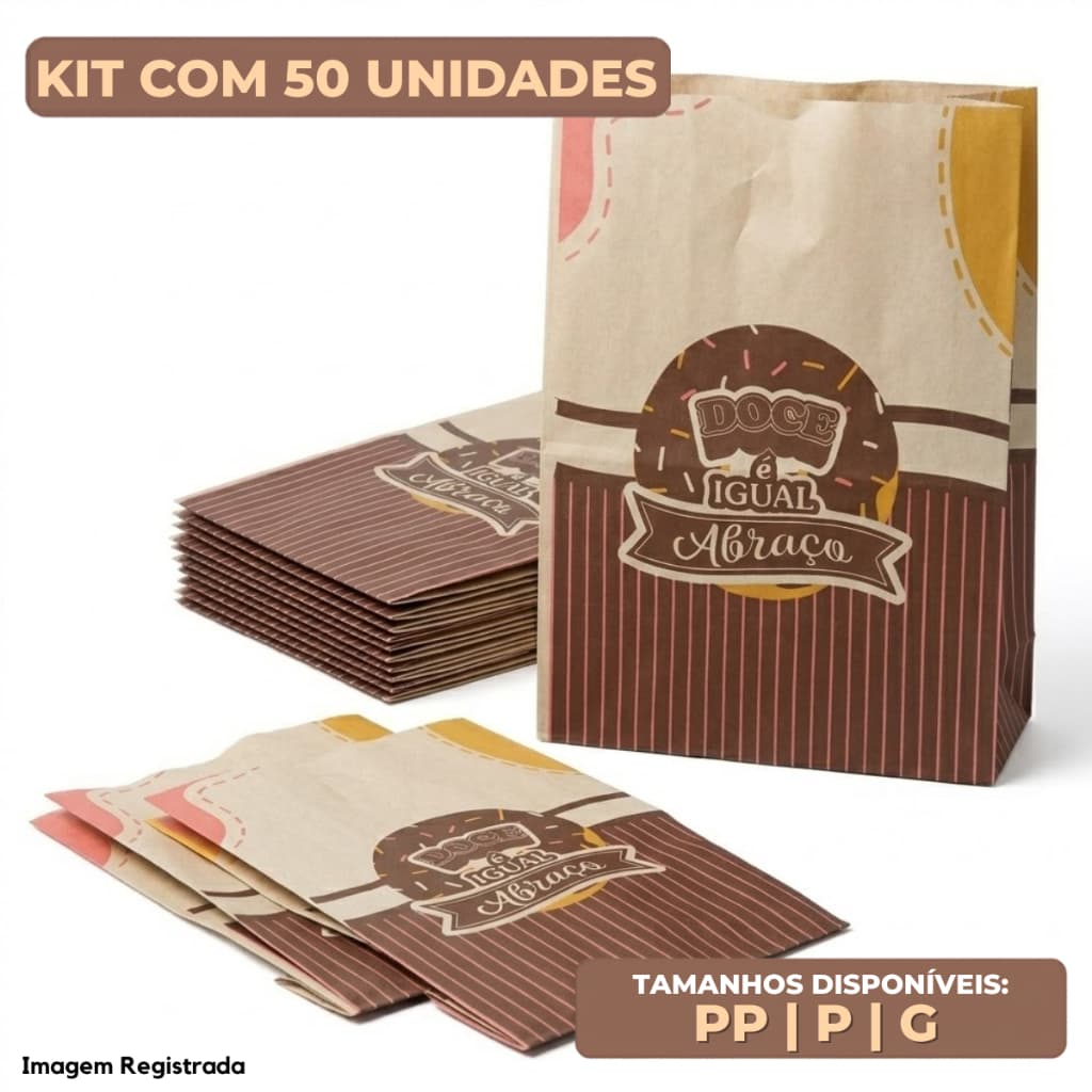 50 Saco Kraft SOS PP P ou G Para Delivery Doceria Docinhos Cookies Bolo Donuts Eventos Lembrancinhas