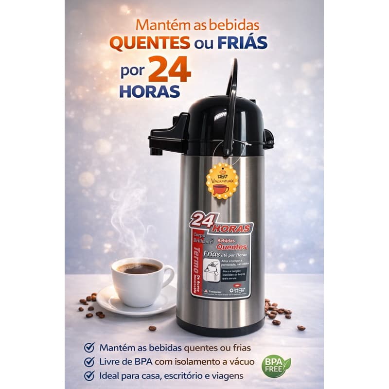 Garrafa térmica grande 1.9L Inox
