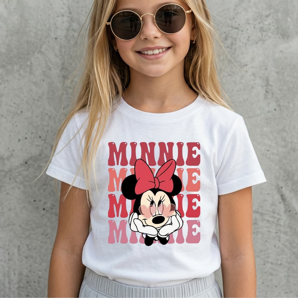 Camiseta Infantil Menina da Minnie Fofa Desenhos Animados Blusa Juvenil em Algodão Premium Básica