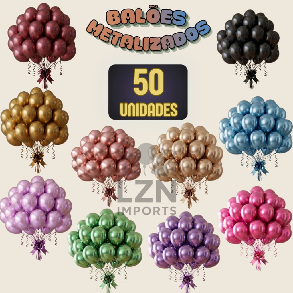 50 Balão Metalizado N° 10 Bexiga Decoração de Festa Aniversário Casamento Evento Painel Cromada