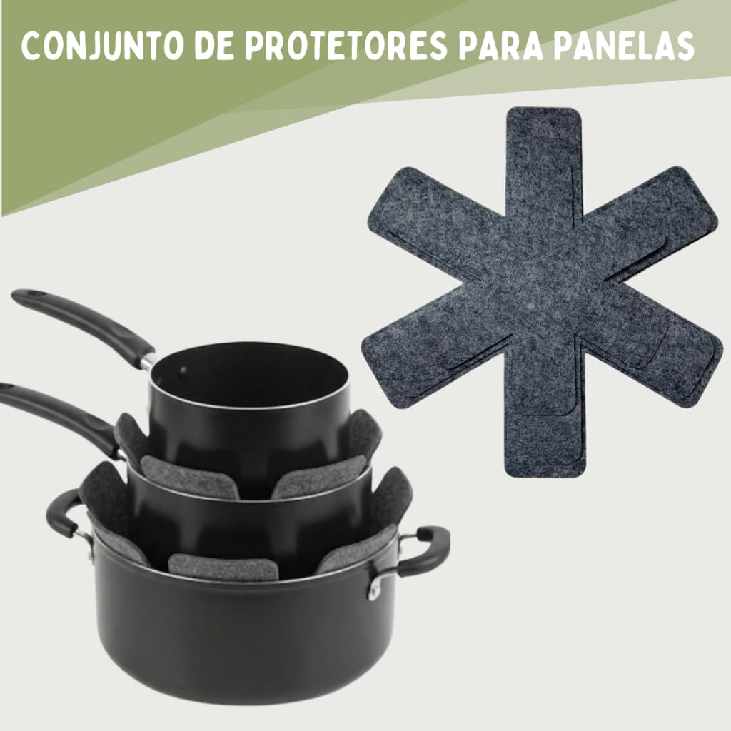 Conjunto com 3 Protetores de Panelas Frigideiras Separador Anti-Risco Feltro Grafite ou Cinza Claro