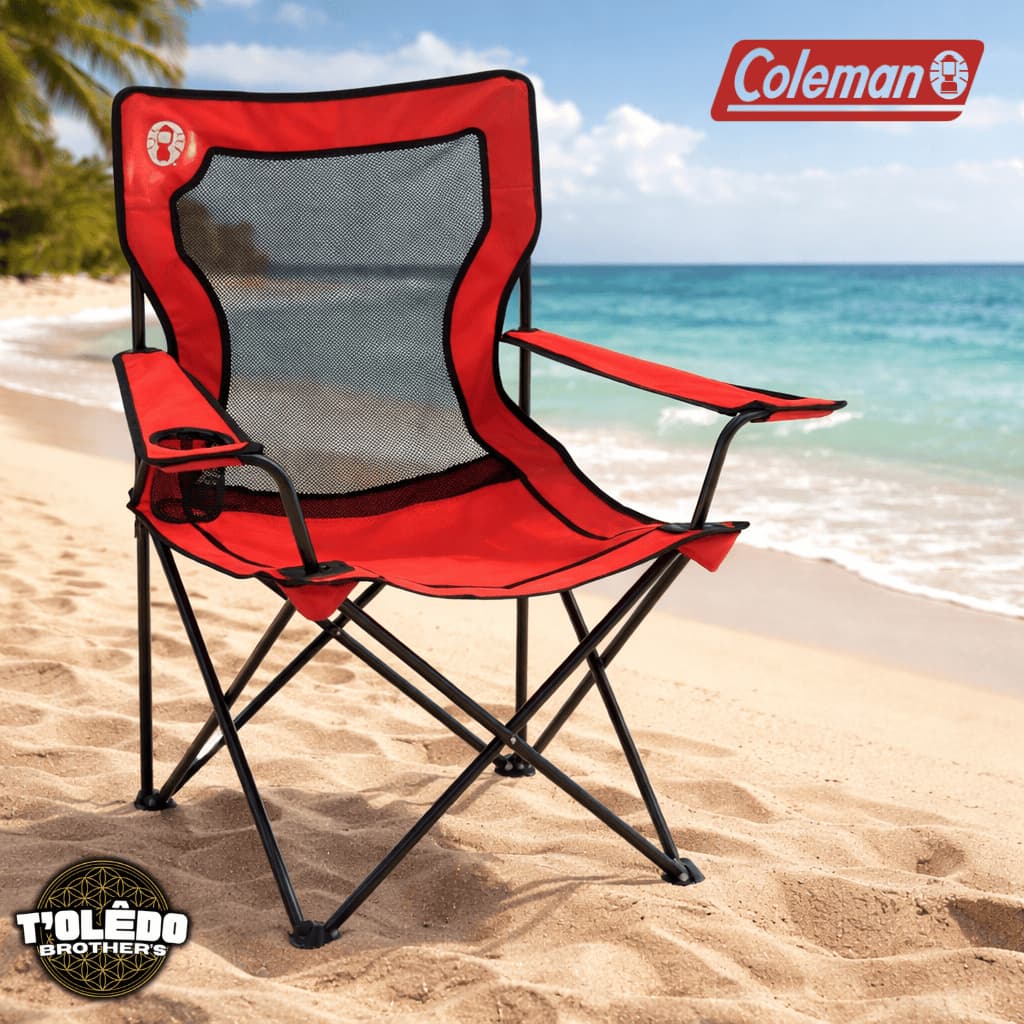 Cadeira Camping | Coleman Premium Dobrável Luxo | Encosto Alto 150kg Apoio Braço Porta Copo | MaxTop