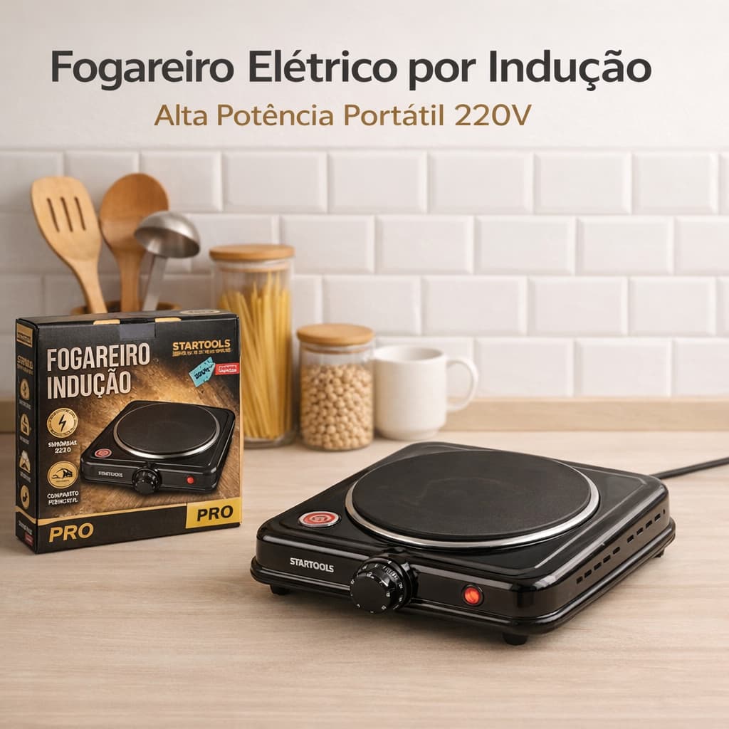 Fogareiro Elétrico Indução 1 Boca 127V 220V Portátil Alta Potência Compacto Cozinha Rápido Seguro